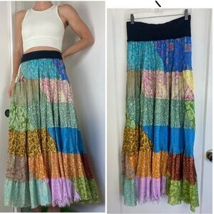 Peace Angel Rayon Patchwork Peasant Cottagecore Fairy Boho Maxi Skirt OS